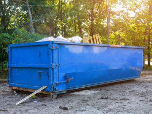 Construction waste stored in container for collection